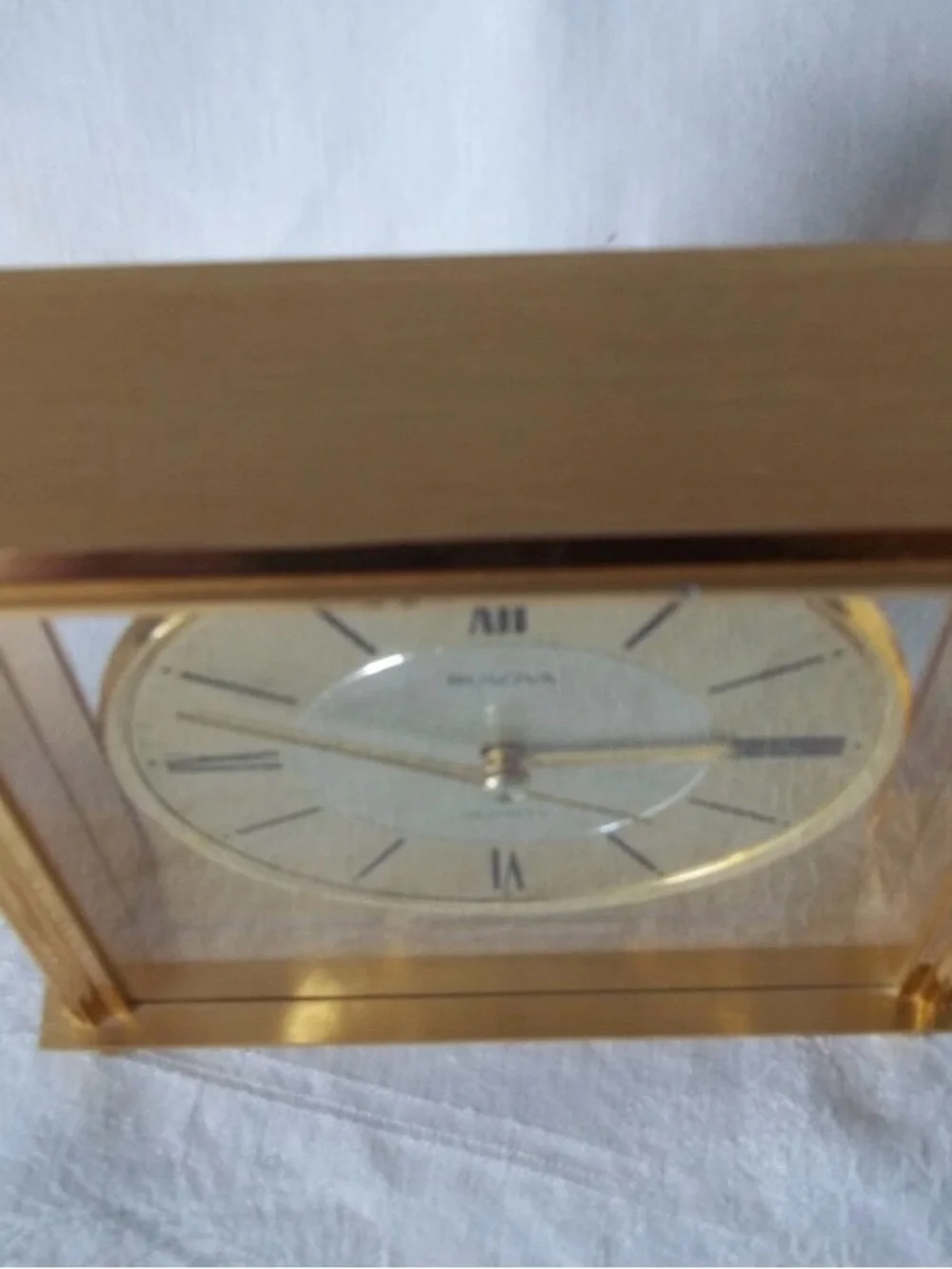 Bulova Gold Tone Glass Mantel Clock with Roman Numerals